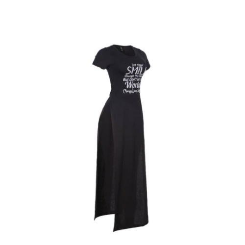 Two Sides Slit Short Sleeve Gown - Black