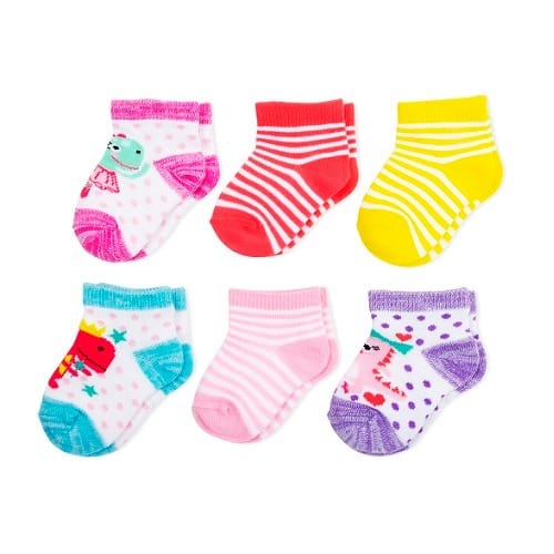 Newborn Baby Girl Ballet Dino Shorty Socks - 6 Pairs