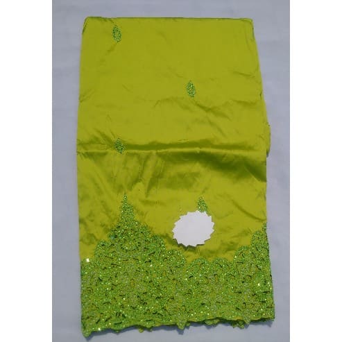 Lemon Green Embroidered and Beaded Indian Lace George with Blouse - 7 Yards