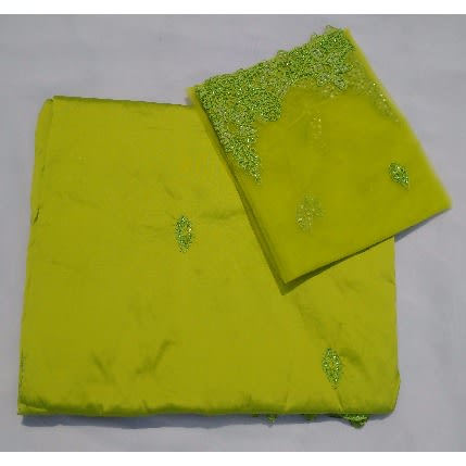 Lemon Green Embroidered and Beaded Indian Lace George with Blouse - 7 Yards