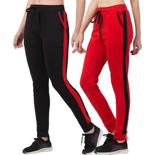 Double Swoop Joggers For Ladies - Red & Black
