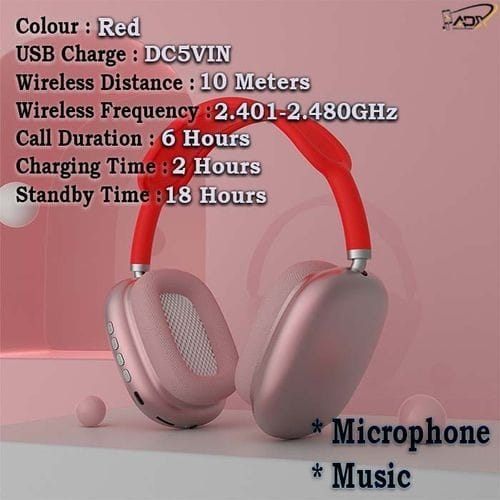P9 Wireless Bluetooth Stereo Foldable Headset - Red