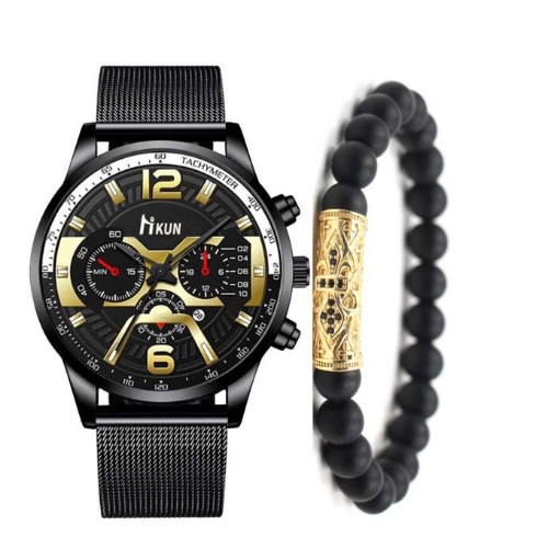 Men's  Full Steel Wristwatch & Bracelet- Black