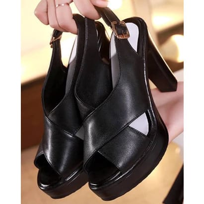 Flap Cross Over Microfiber Leather High Heel  Sandals