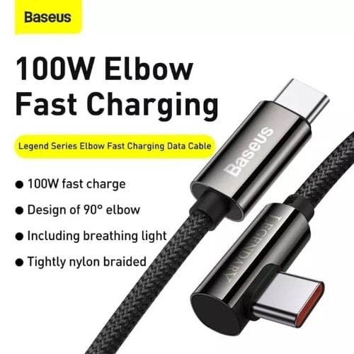 Legend Series Elbow Fast Charging Type-c To Type-c Data Cable - 100W -2m - Black