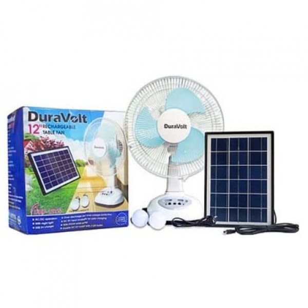 12" Rechargeable Fan With Solar Panel & Dc Led Bulbs.drf-12ts