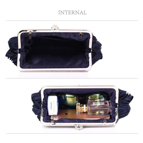 Navy Satin Evening Clutch Bag 0044 Plus Frebie