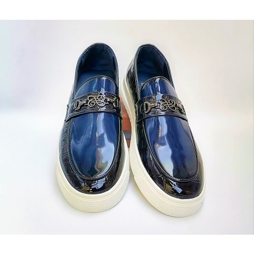 Men  Crocodile Skin Patent Leather - Navy Blue