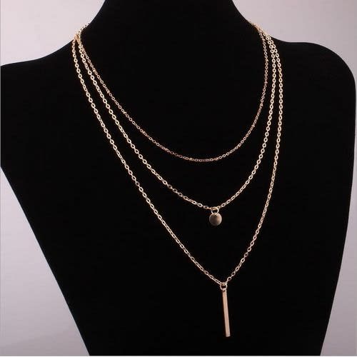 Women Bead Chain Sequins Strip Multi Layer Necklace - Silver