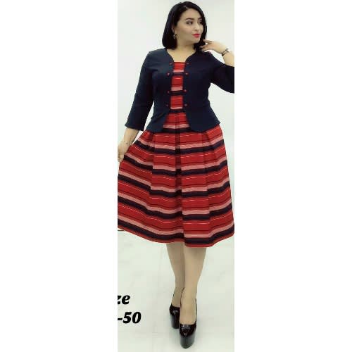 Turkey Stripped Kissing Pleated Dress-WINE/BLACK