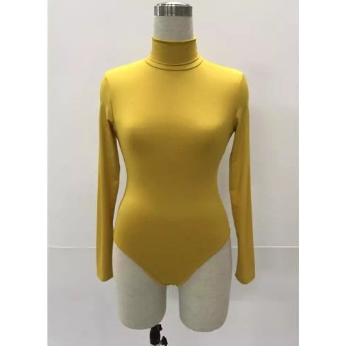 Ladies Long Sleeve Turtle Neck Bodysuit - Mustard Yellow