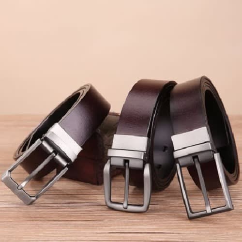 Double Sided Black And Brown Pin Buckle Leather Belt For Men