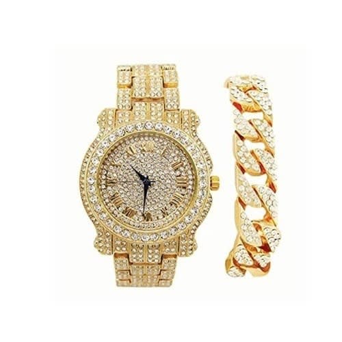 Cuban Full Iced Bracelet With Diamond Bling Chain - Gold