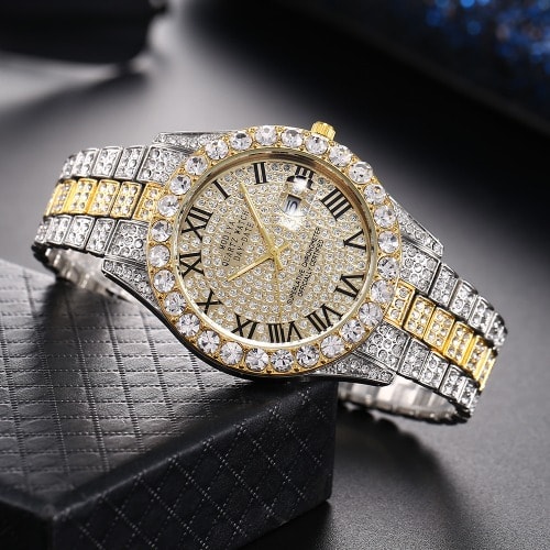 Rhinestone Stainless Steel Watch- Silver And Gold