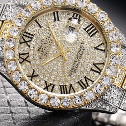 Rhinestone Stainless Steel Watch- Silver And Gold