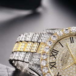 Rhinestone Stainless Steel Watch- Silver And Gold