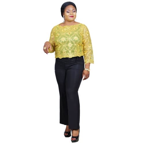 Ladies Classic Close Front Sequence Jacket-yellow. Lj-4613