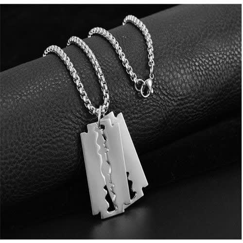 Double Blade Pendant Necklace -Silver