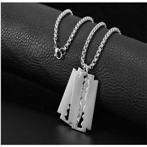 Double Blade Pendant Necklace -Silver