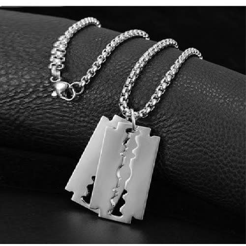 Double Blade Pendant Necklace -Silver