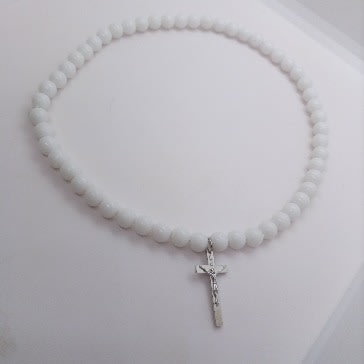 Unisex Elastic Stone Cross Bead Choker /Neckpiece - White