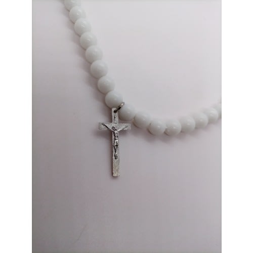 Unisex Elastic Stone Cross Bead Choker /Neckpiece - White