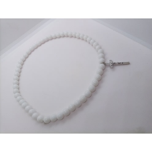 Unisex Elastic Stone Cross Bead Choker /Neckpiece - White