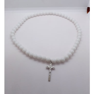 Unisex Elastic Stone Cross Bead Choker /Neckpiece - White