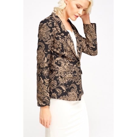 Glittered Gold Printed Fitted Blazer- Black