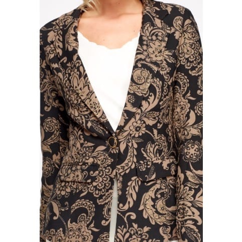 Glittered Gold Printed Fitted Blazer- Black