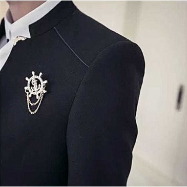 Chain Lapel Anchor Brooch Pin Diamond Rhinestones - Silver