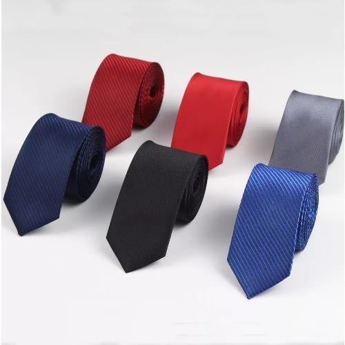 5Ft Long Plain Tie - 6Pcs - Multicolor