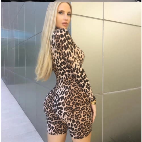 Nice Leopard Print Playsuit Turtle Neck
