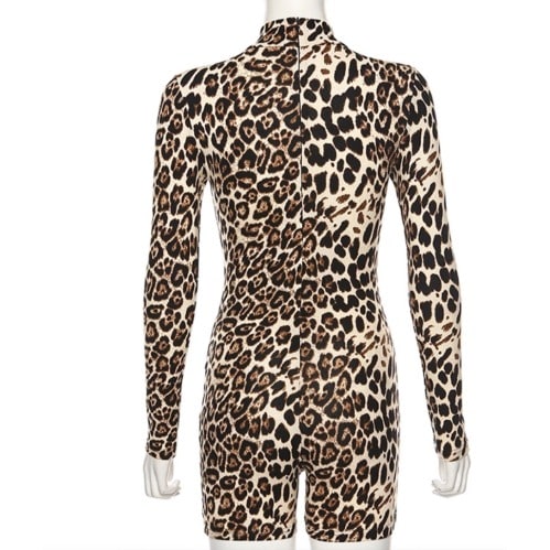 Nice Leopard Print Playsuit Turtle Neck