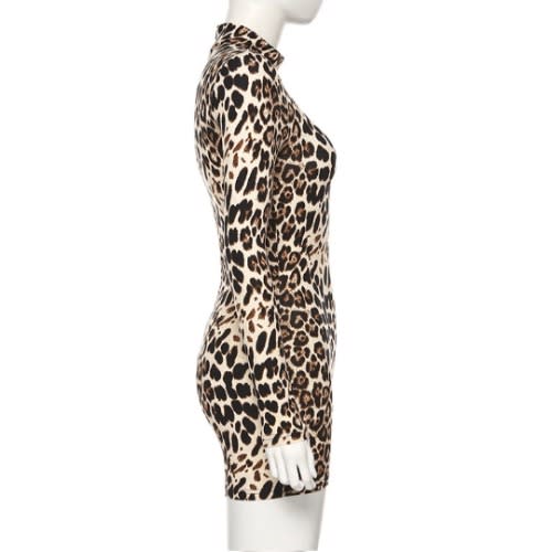 Nice Leopard Print Playsuit Turtle Neck