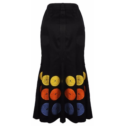 Multicoloured Rhinestone  Embroidery Circles Skirt - Black