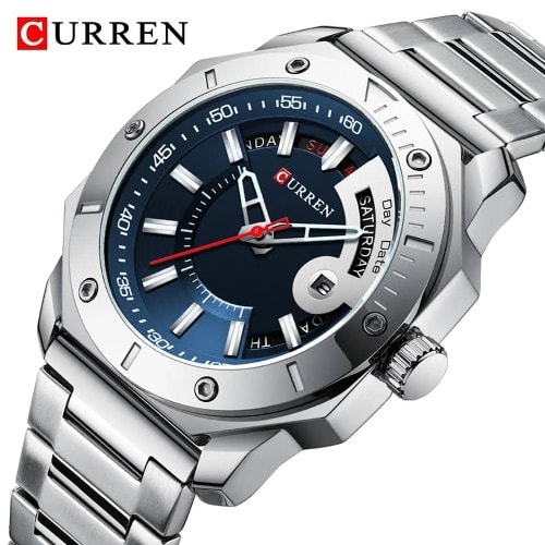 Blue Interior Wristwatch With Silver Strap