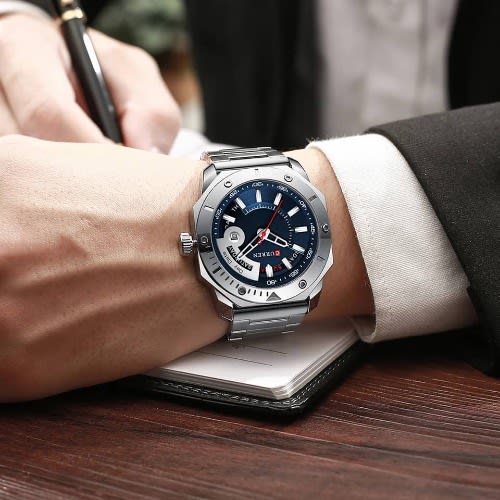 Blue Interior Wristwatch With Silver Strap