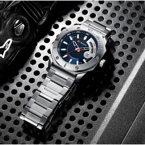 Blue Interior Wristwatch With Silver Strap