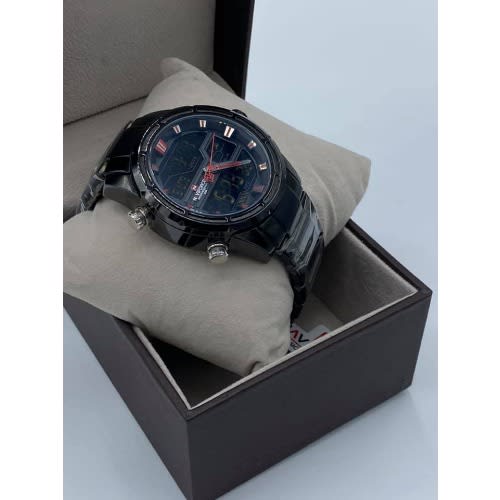 Double Timer Black Bracelet Stainless Strap Wrist Watch