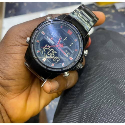 Double Timer Black Bracelet Stainless Strap Wrist Watch
