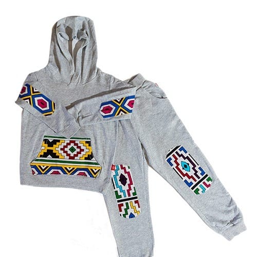 Grey Hoodie & Joggers With Kente Patches