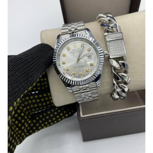 2-in-1 Men's Stainless Strap Wrist Watch & Bracelet