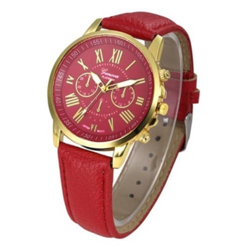 Women's Leather Strap Wristwatch - Red