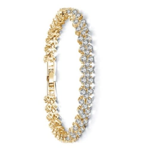 2 In 1 Studded Casual Unisex  Wrist Watch With Gold Bracelet