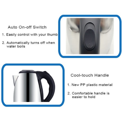 Electric Kettle With Auto Shut Off And Boil Dry Protection - 2L -2000W