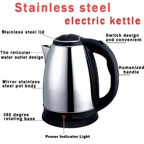 Electric Kettle With Auto Shut Off And Boil Dry Protection - 2L -2000W