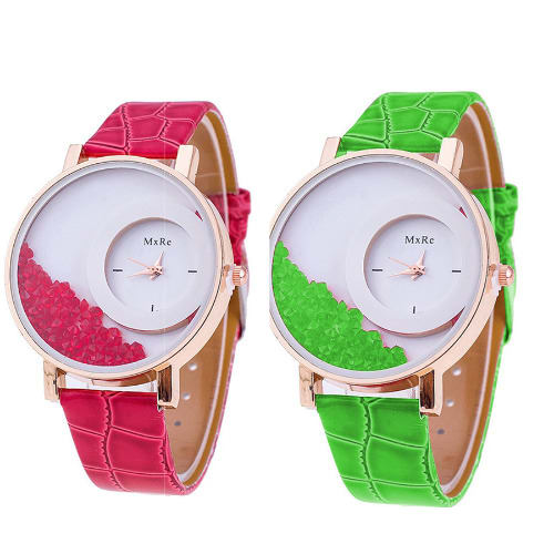 Hot Relogio Women's Rhinestone Wrist Watch - Red & Green