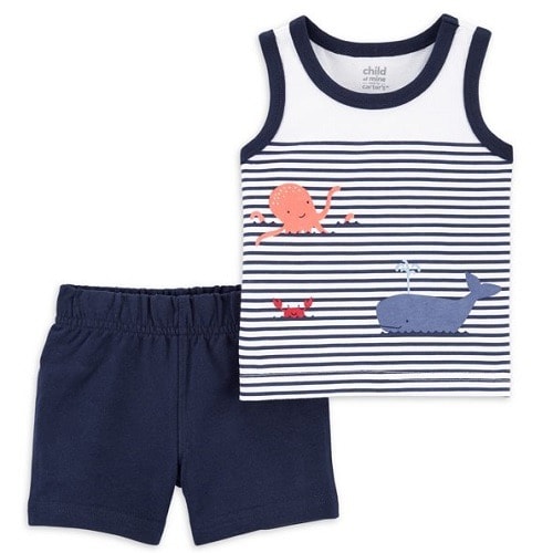 Child Of Mine Baby Boys Sleeveless Top & Shorts 2pcs Set - Blue/white