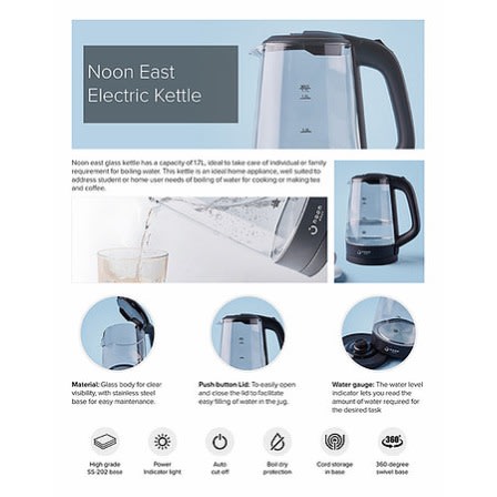 Electric Kettle Glass - 1.7L - 2200W - Black/clear